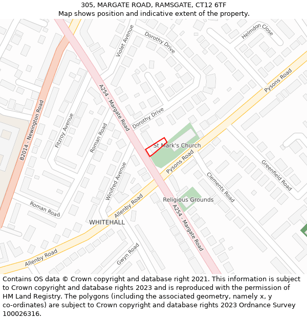 305, MARGATE ROAD, RAMSGATE, CT12 6TF: Location map and indicative extent of plot