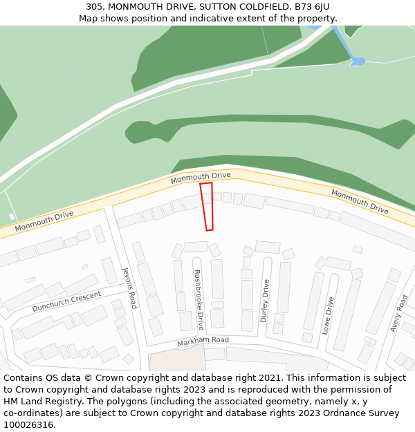 305, MONMOUTH DRIVE, SUTTON COLDFIELD, B73 6JU: Location map and indicative extent of plot