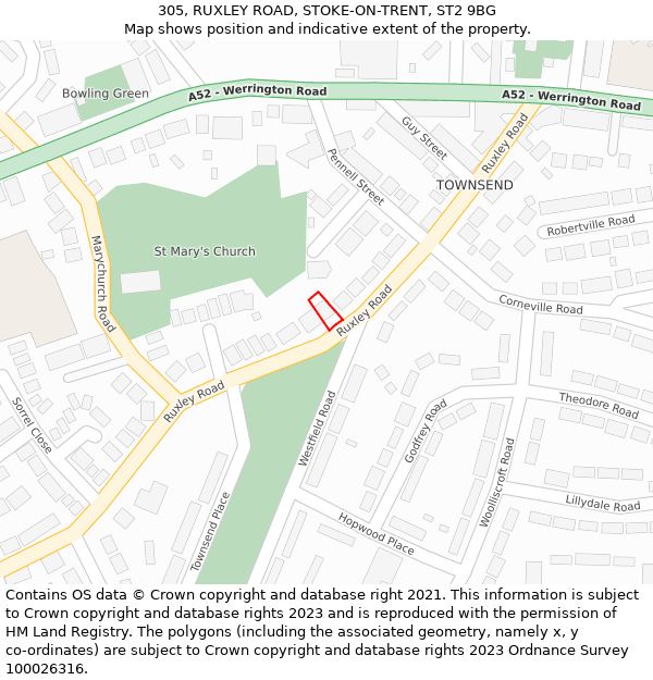 305, RUXLEY ROAD, STOKE-ON-TRENT, ST2 9BG: Location map and indicative extent of plot