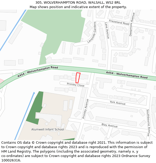 305, WOLVERHAMPTON ROAD, WALSALL, WS2 8RL: Location map and indicative extent of plot