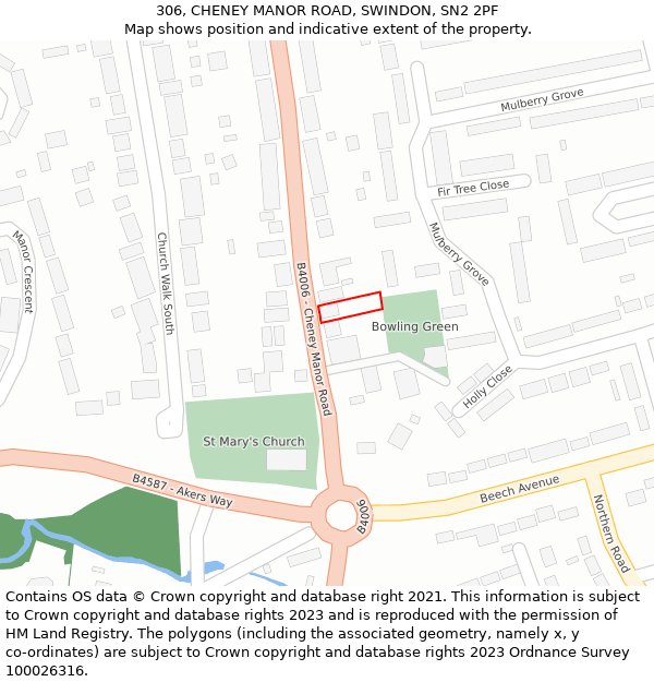 306, CHENEY MANOR ROAD, SWINDON, SN2 2PF: Location map and indicative extent of plot