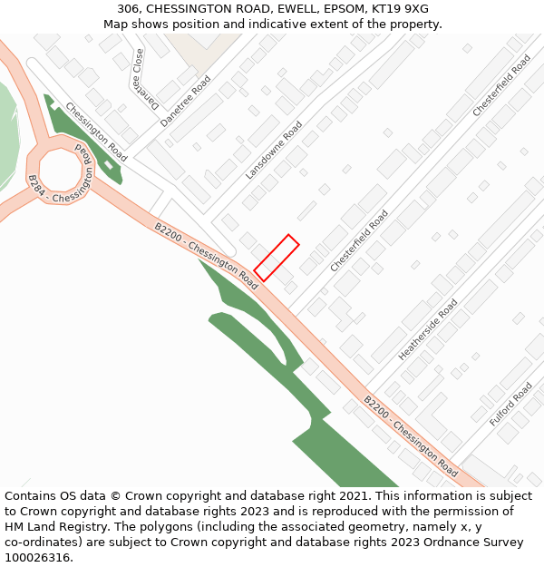 306, CHESSINGTON ROAD, EWELL, EPSOM, KT19 9XG: Location map and indicative extent of plot