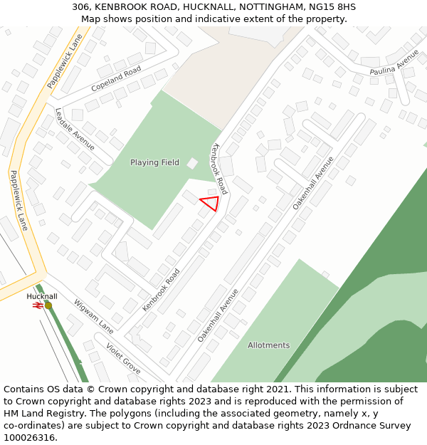 306, KENBROOK ROAD, HUCKNALL, NOTTINGHAM, NG15 8HS: Location map and indicative extent of plot