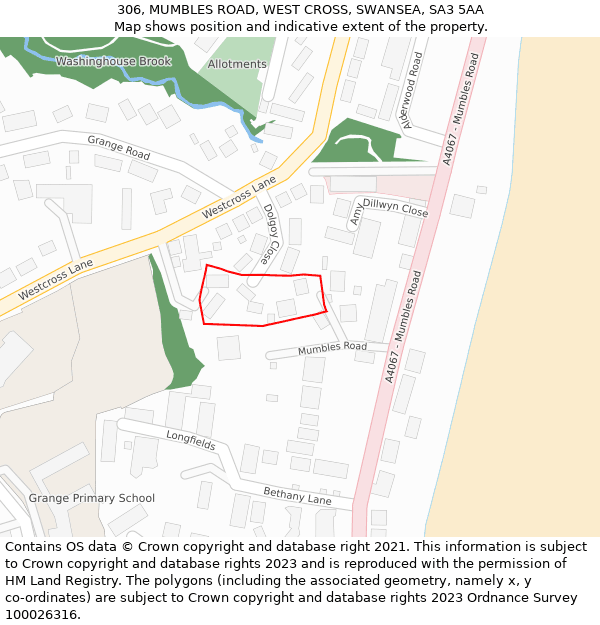 306, MUMBLES ROAD, WEST CROSS, SWANSEA, SA3 5AA: Location map and indicative extent of plot