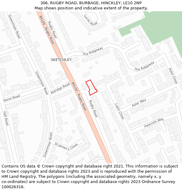 306, RUGBY ROAD, BURBAGE, HINCKLEY, LE10 2NP: Location map and indicative extent of plot