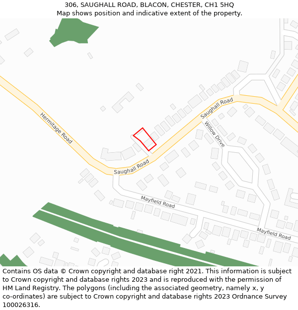 306, SAUGHALL ROAD, BLACON, CHESTER, CH1 5HQ: Location map and indicative extent of plot