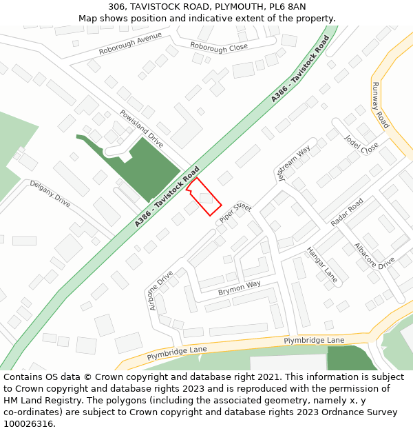 306, TAVISTOCK ROAD, PLYMOUTH, PL6 8AN: Location map and indicative extent of plot