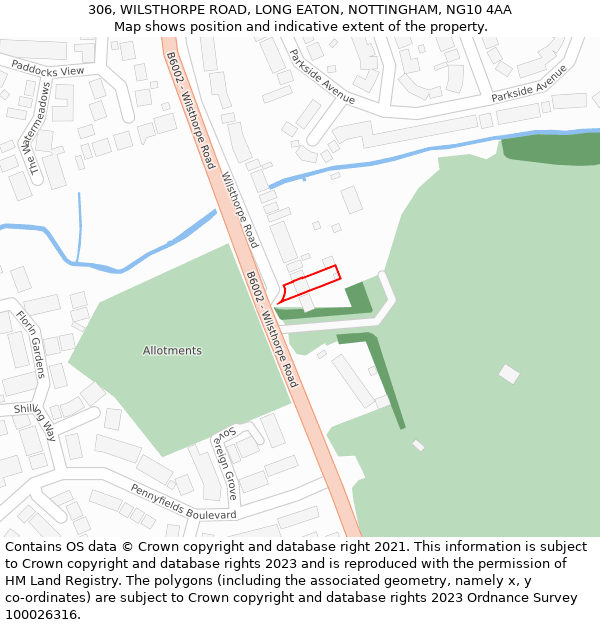 306, WILSTHORPE ROAD, LONG EATON, NOTTINGHAM, NG10 4AA: Location map and indicative extent of plot