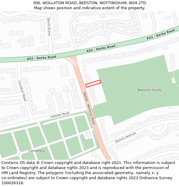 306, WOLLATON ROAD, BEESTON, NOTTINGHAM, NG9 2TD: Location map and indicative extent of plot