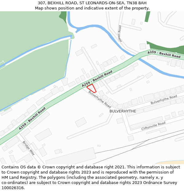 307, BEXHILL ROAD, ST LEONARDS-ON-SEA, TN38 8AH: Location map and indicative extent of plot