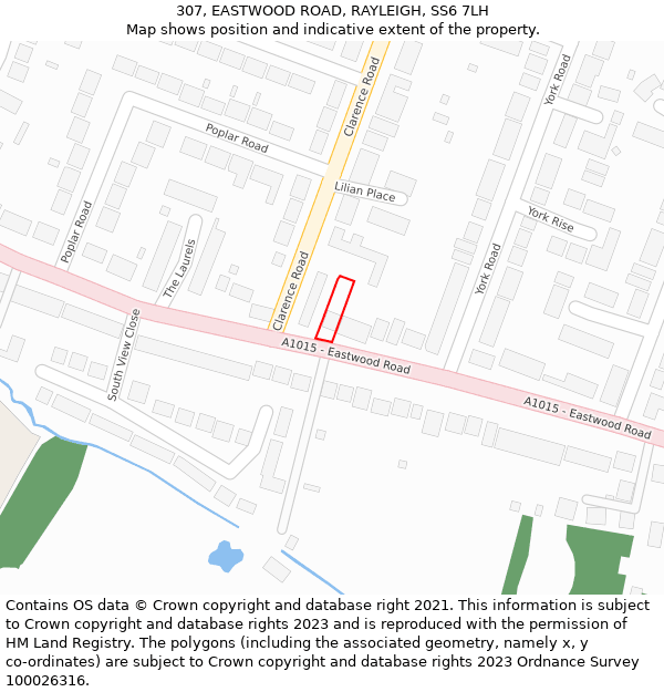 307, EASTWOOD ROAD, RAYLEIGH, SS6 7LH: Location map and indicative extent of plot