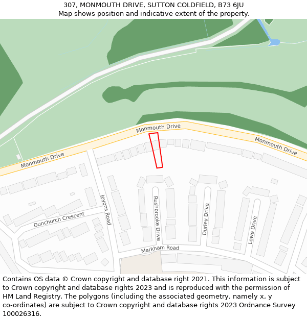 307, MONMOUTH DRIVE, SUTTON COLDFIELD, B73 6JU: Location map and indicative extent of plot