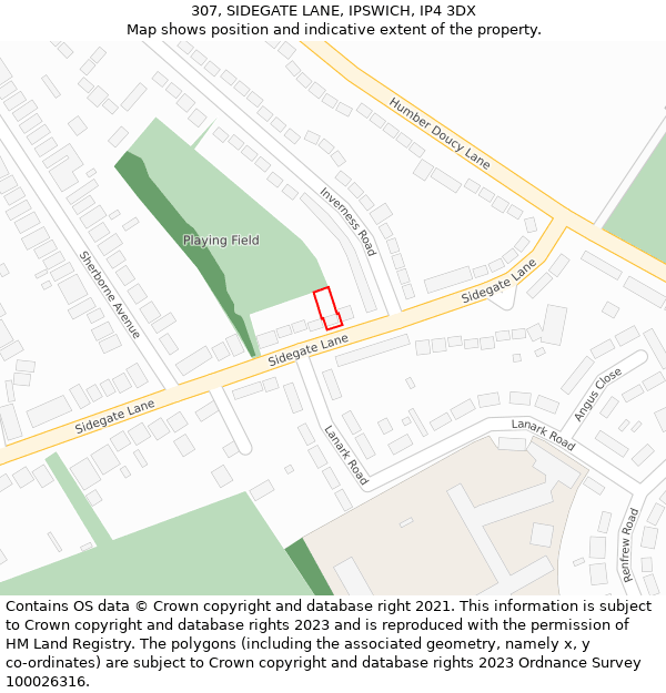 307, SIDEGATE LANE, IPSWICH, IP4 3DX: Location map and indicative extent of plot
