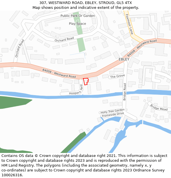 307, WESTWARD ROAD, EBLEY, STROUD, GL5 4TX: Location map and indicative extent of plot