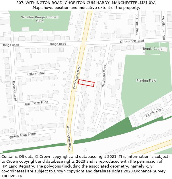 307, WITHINGTON ROAD, CHORLTON CUM HARDY, MANCHESTER, M21 0YA: Location map and indicative extent of plot