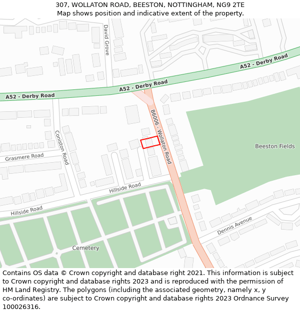 307, WOLLATON ROAD, BEESTON, NOTTINGHAM, NG9 2TE: Location map and indicative extent of plot