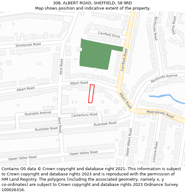 308, ALBERT ROAD, SHEFFIELD, S8 9RD: Location map and indicative extent of plot