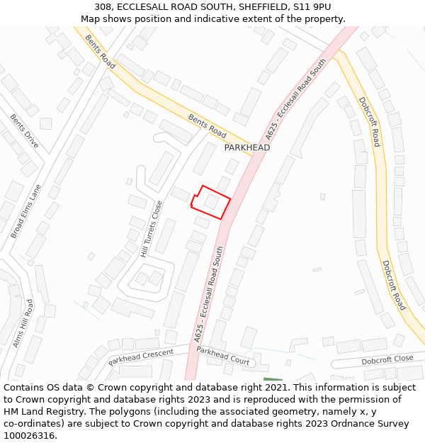 308, ECCLESALL ROAD SOUTH, SHEFFIELD, S11 9PU: Location map and indicative extent of plot