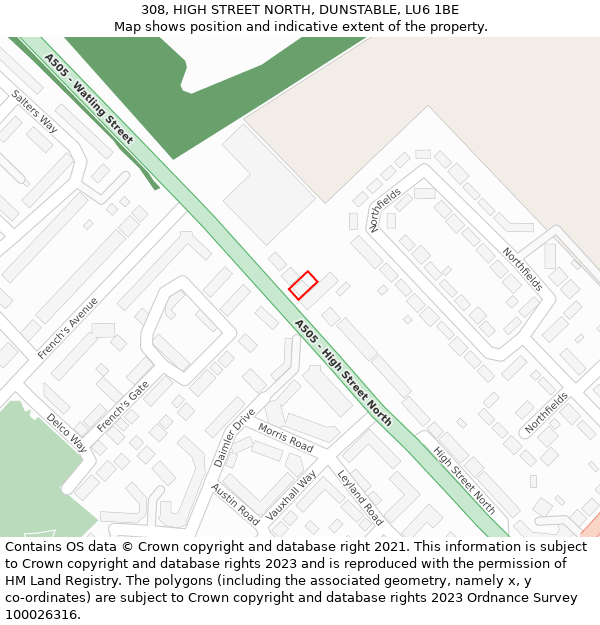 308, HIGH STREET NORTH, DUNSTABLE, LU6 1BE: Location map and indicative extent of plot