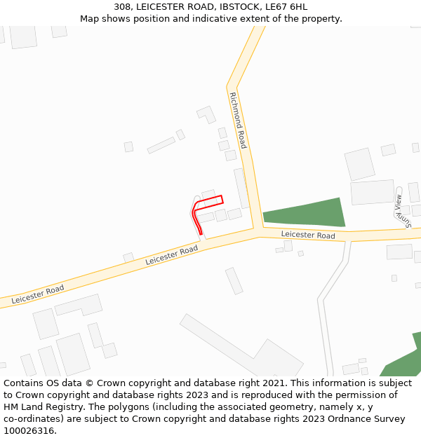 308, LEICESTER ROAD, IBSTOCK, LE67 6HL: Location map and indicative extent of plot