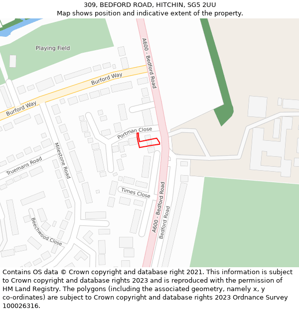 309, BEDFORD ROAD, HITCHIN, SG5 2UU: Location map and indicative extent of plot