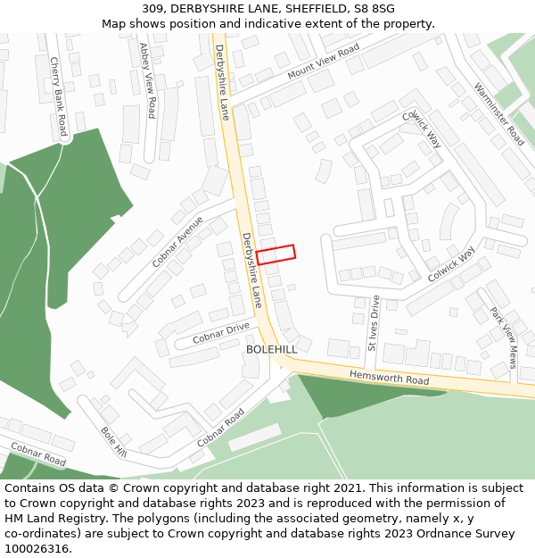 309, DERBYSHIRE LANE, SHEFFIELD, S8 8SG: Location map and indicative extent of plot