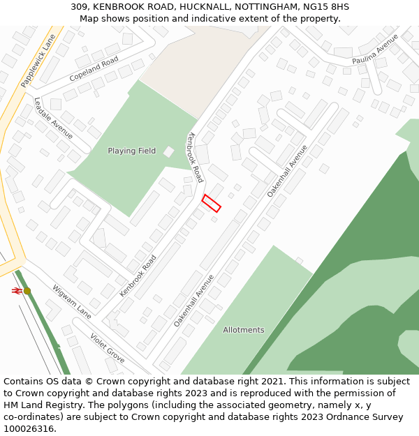 309, KENBROOK ROAD, HUCKNALL, NOTTINGHAM, NG15 8HS: Location map and indicative extent of plot