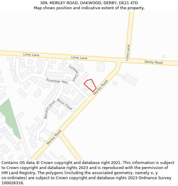 309, MORLEY ROAD, OAKWOOD, DERBY, DE21 4TD: Location map and indicative extent of plot