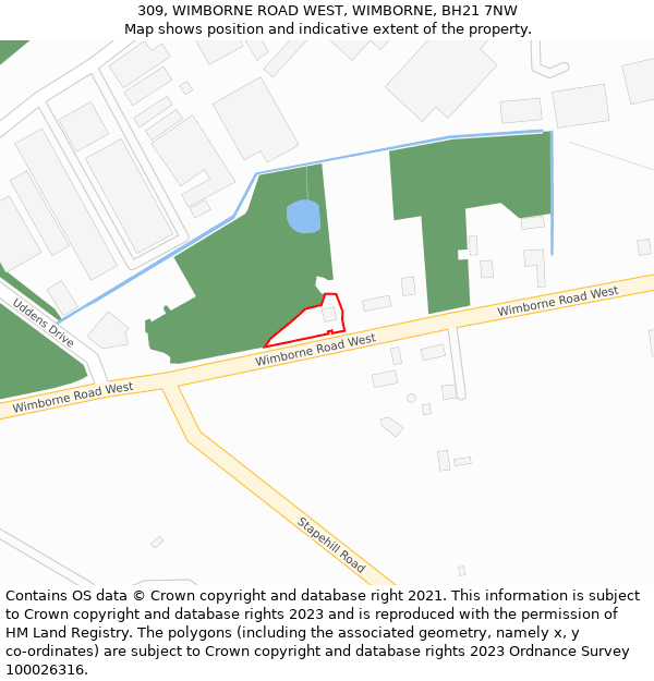 309, WIMBORNE ROAD WEST, WIMBORNE, BH21 7NW: Location map and indicative extent of plot