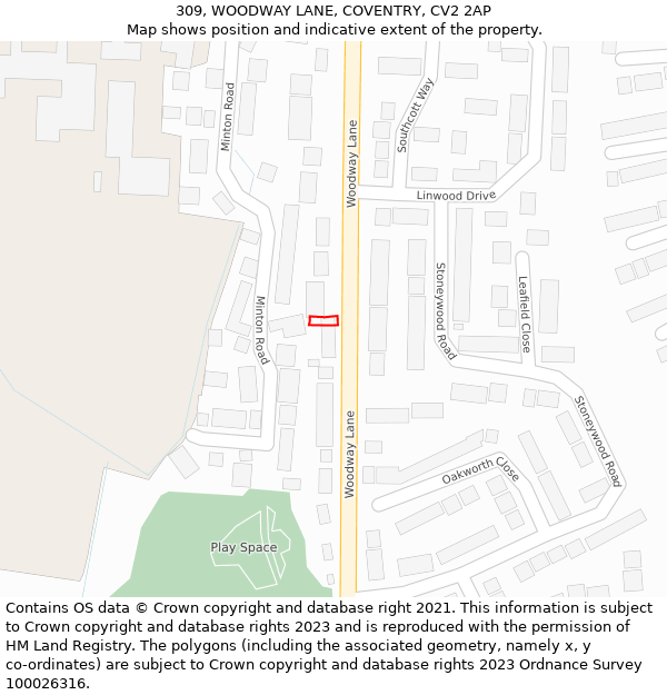 309, WOODWAY LANE, COVENTRY, CV2 2AP: Location map and indicative extent of plot