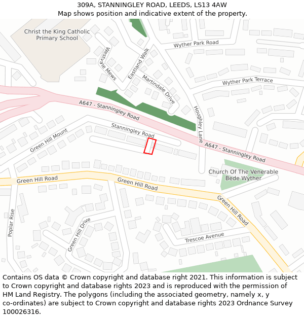 309A, STANNINGLEY ROAD, LEEDS, LS13 4AW: Location map and indicative extent of plot