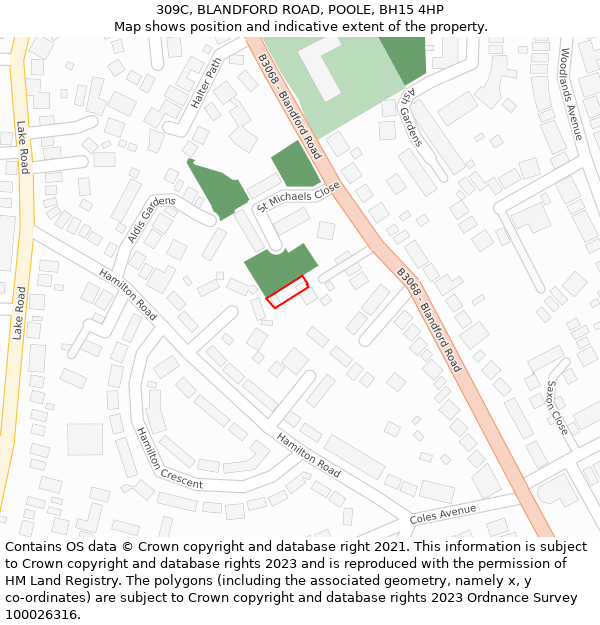 309C, BLANDFORD ROAD, POOLE, BH15 4HP: Location map and indicative extent of plot