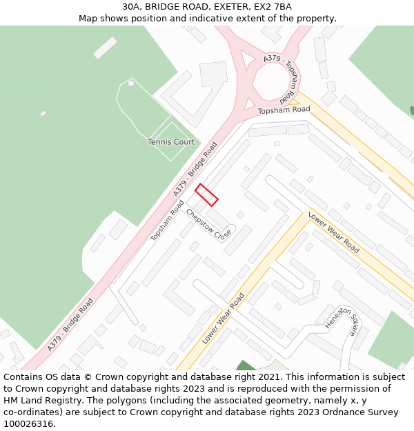 30A, BRIDGE ROAD, EXETER, EX2 7BA: Location map and indicative extent of plot
