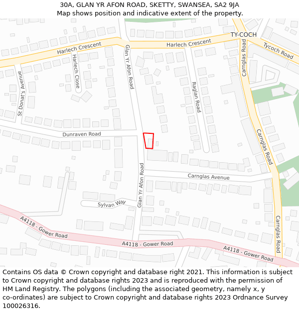 30A, GLAN YR AFON ROAD, SKETTY, SWANSEA, SA2 9JA: Location map and indicative extent of plot