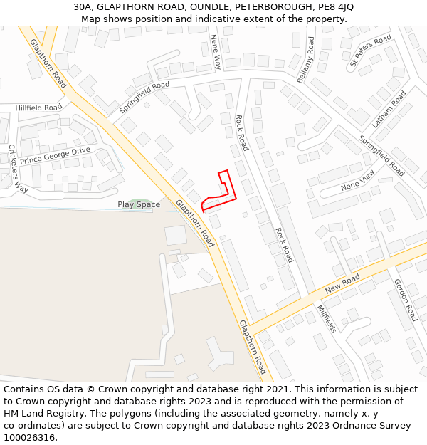 30A, GLAPTHORN ROAD, OUNDLE, PETERBOROUGH, PE8 4JQ: Location map and indicative extent of plot