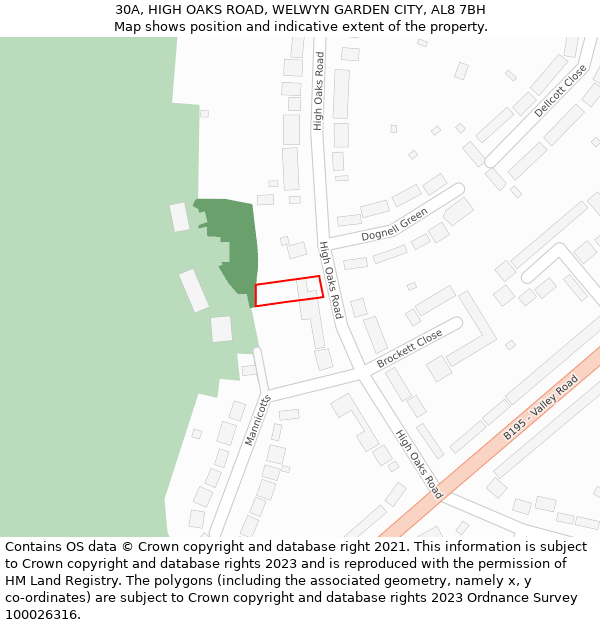 30A, HIGH OAKS ROAD, WELWYN GARDEN CITY, AL8 7BH: Location map and indicative extent of plot