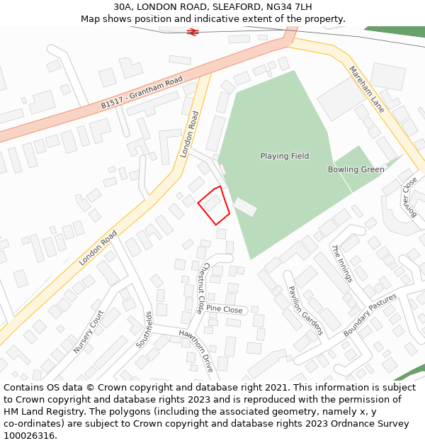 30A, LONDON ROAD, SLEAFORD, NG34 7LH: Location map and indicative extent of plot