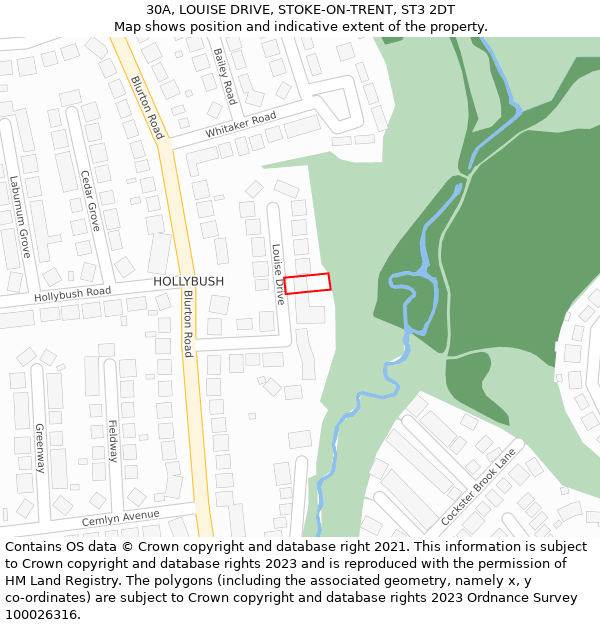 30A, LOUISE DRIVE, STOKE-ON-TRENT, ST3 2DT: Location map and indicative extent of plot