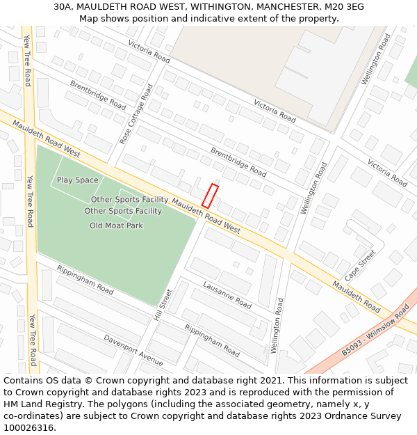 30A, MAULDETH ROAD WEST, WITHINGTON, MANCHESTER, M20 3EG: Location map and indicative extent of plot