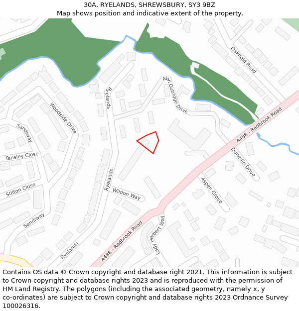 30A, RYELANDS, SHREWSBURY, SY3 9BZ: Location map and indicative extent of plot