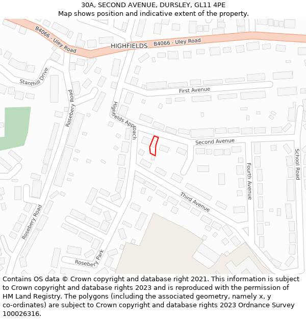 30A, SECOND AVENUE, DURSLEY, GL11 4PE: Location map and indicative extent of plot