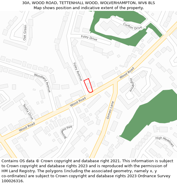 30A, WOOD ROAD, TETTENHALL WOOD, WOLVERHAMPTON, WV6 8LS: Location map and indicative extent of plot