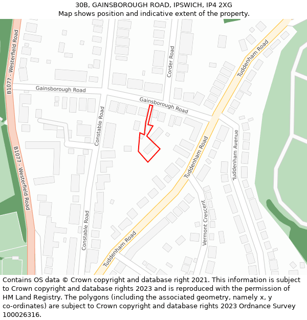 30B, GAINSBOROUGH ROAD, IPSWICH, IP4 2XG: Location map and indicative extent of plot