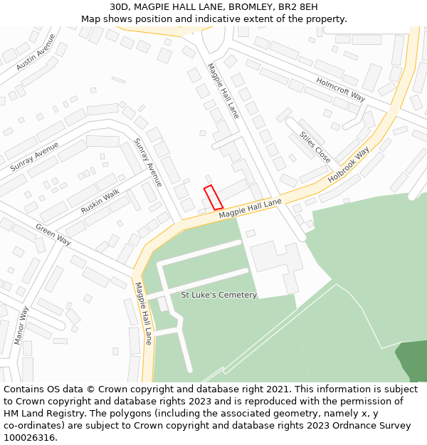 30D, MAGPIE HALL LANE, BROMLEY, BR2 8EH: Location map and indicative extent of plot