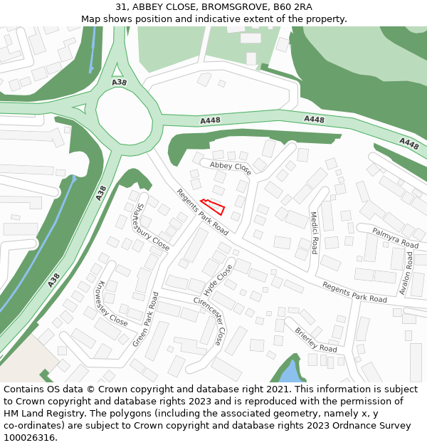 31, ABBEY CLOSE, BROMSGROVE, B60 2RA: Location map and indicative extent of plot