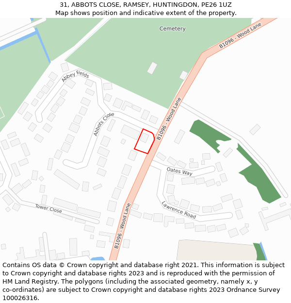 31, ABBOTS CLOSE, RAMSEY, HUNTINGDON, PE26 1UZ: Location map and indicative extent of plot