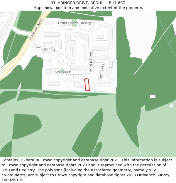 31, ABINGER DRIVE, REDHILL, RH1 6SZ: Location map and indicative extent of plot