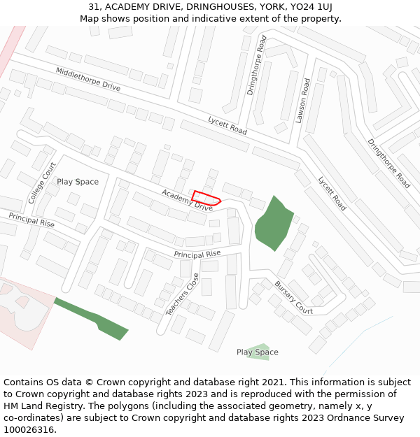 31, ACADEMY DRIVE, DRINGHOUSES, YORK, YO24 1UJ: Location map and indicative extent of plot