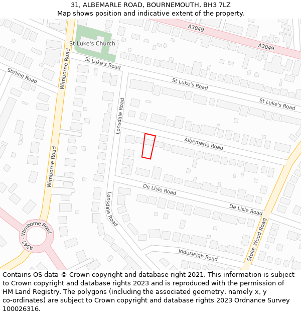 31, ALBEMARLE ROAD, BOURNEMOUTH, BH3 7LZ: Location map and indicative extent of plot