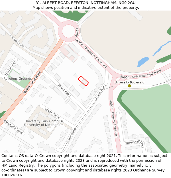 31, ALBERT ROAD, BEESTON, NOTTINGHAM, NG9 2GU: Location map and indicative extent of plot